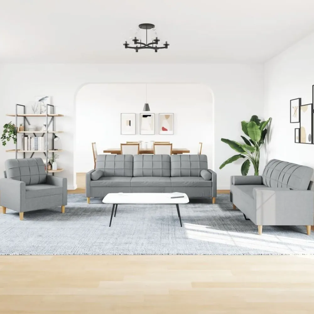 Canapés-vidaXL Ensemble de canapés 3 pcs coussins décoratifs tissu Gris clair