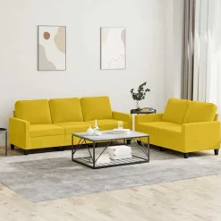 Canapés-vidaXL Ensemble de canapés 2 pcs avec coussins Velours Jaune