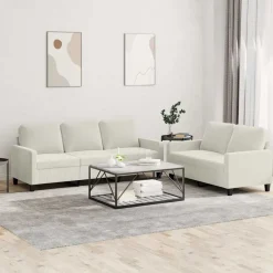 vidaXL Ensemble de canapés 2 pcs avec coussins Crème Velours