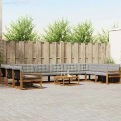 Ensembles De Meubles-vidaXL Ensemble de canapés d'extérieur 11 pcs Gris Naturel et Clair Naturel et gris clair