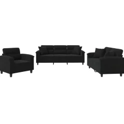 Canapés-vidaXL Ensemble de canapés 3 pcs avec coussins Tissu microfibre Noir