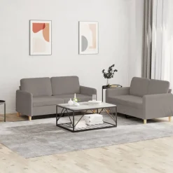 Canapés-vidaXL Ensemble de canapés 2 pcs avec coussins Tissu Taupe