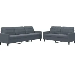 Canapés-vidaXL Ensemble de canapés 2 pcs avec coussins Velours Gris foncé