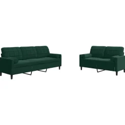 Canapés-vidaXL Ensemble de canapés 2 pcs avec coussins et traversins velours Vert foncé