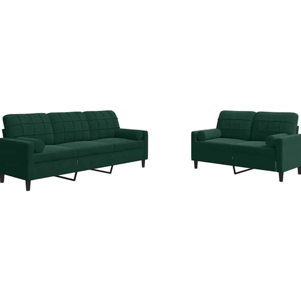 Canapés-vidaXL Ensemble de canapés 2 pcs avec coussins et traversins velours Vert foncé