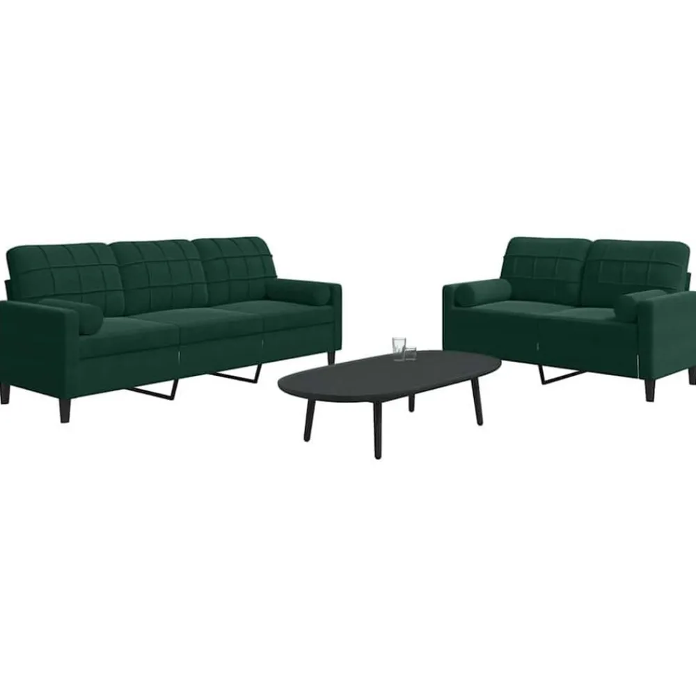 Canapés-vidaXL Ensemble de canapés 2 pcs avec coussins et traversins velours Vert foncé