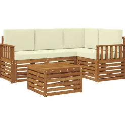 Ensembles De Meubles-vidaXL Ensemble de canapés d'extérieur 5 pcs Naturel et Crème Naturel et crème