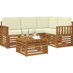 Ensembles De Meubles-vidaXL Ensemble de canapés d'extérieur 5 pcs Naturel et Crème Naturel et cr&egrave;me