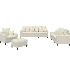 vidaXL Ensemble de canapés 4 pcs avec coussins Crème Velours