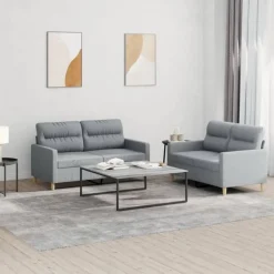 Canapés-vidaXL Ensemble de canapés 2 pcs avec coussins Tissu Gris clair