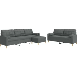 Canapés-vidaXL Ensemble de canapés 3 pcs repose-pied et coussins décoratifs Gris foncé