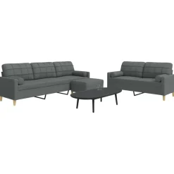 Canapés-vidaXL Ensemble de canapés 3 pcs repose-pied et coussins décoratifs Gris foncé