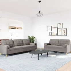 Canapés-vidaXL Ensemble de canapés 2 pcs avec coussins décoratifs tissu Taupe