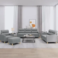 Canapés-vidaXL Ensemble de canapés 4 pcs avec coussins Tissu Gris clair