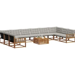 vidaXL Ensemble de canapés d'extérieur 11 pcs Gris Naturel et Clair