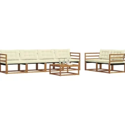 vidaXL Ensemble de canapés d'extérieur 7 pcs Naturel et Crème