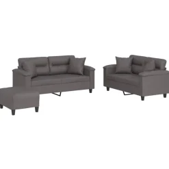 Canapés-vidaXL Ensemble de canapés 3 pcs avec coussins similicuir Gris
