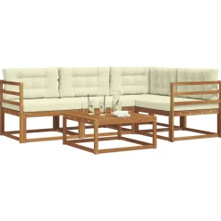 Ensembles De Meubles-vidaXL Ensemble de canapés d'extérieur 5 pcs Naturel et Crème Naturel et cr&egrave;me