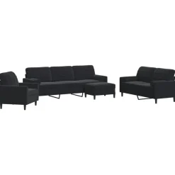 Canapés-vidaXL Ensemble de canapés 4pcs et coussins et traversins velours Noir