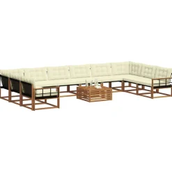 Ensembles De Meubles-vidaXL Ensemble de canapés d'extérieur 11 pcs Naturel et Crème Naturel et cr&egrave;me