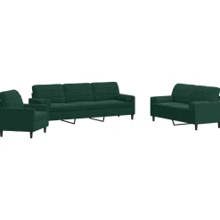 Canapés-vidaXL Ensemble de canapés 3 pcs avec coussins et traversins velours Vert foncé