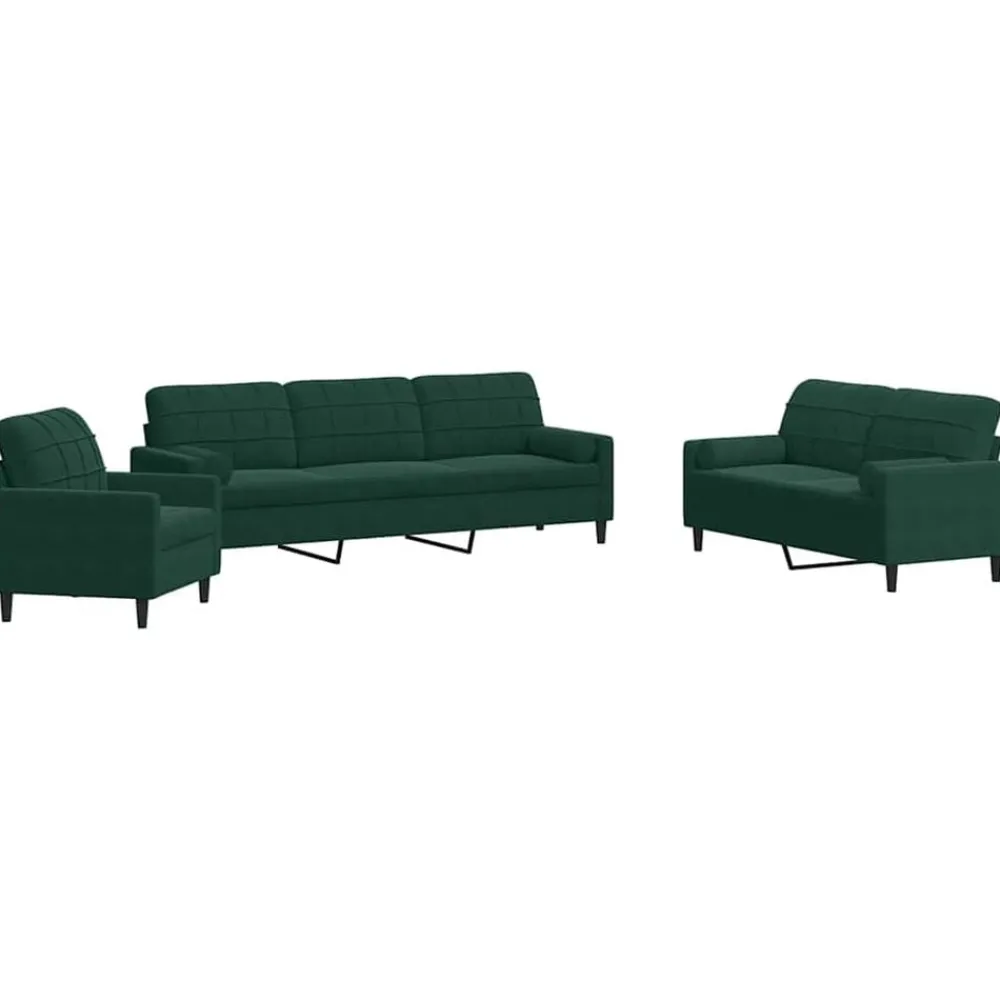 Canapés-vidaXL Ensemble de canapés 3 pcs avec coussins et traversins velours Vert foncé