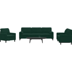 Canapés-vidaXL Ensemble de canapés 3 pcs avec coussins et traversins velours Vert foncé
