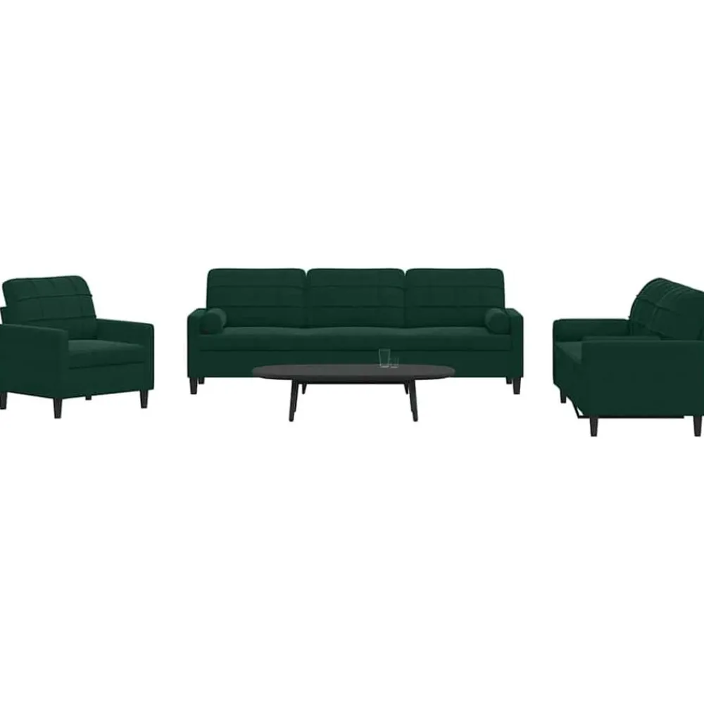 Canapés-vidaXL Ensemble de canapés 3 pcs avec coussins et traversins velours Vert foncé