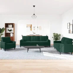 Canapés-vidaXL Ensemble de canapés 3 pcs avec coussins et traversins velours Vert foncé