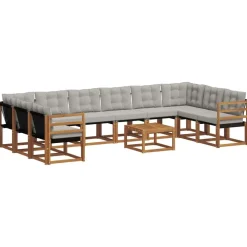 vidaXL Ensemble de canapés d'extérieur 11 pcs Gris Naturel et Clair