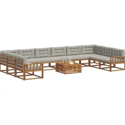 vidaXL Ensemble de canapés d'extérieur 11 pcs Gris Naturel et Clair