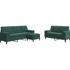 Canapés-vidaXL Ensemble de canapés 3 pcs avec coussins et traversins velours Vert foncé