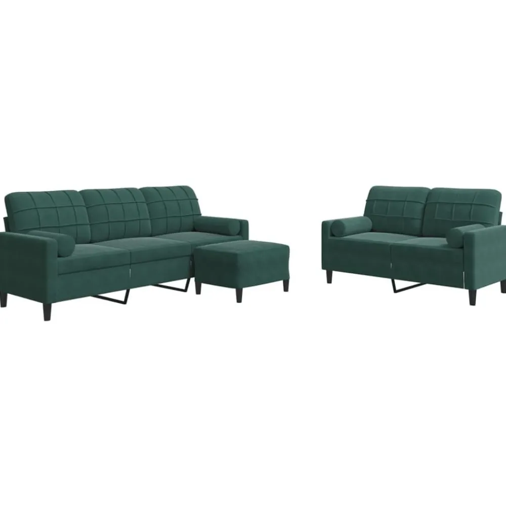 Canapés-vidaXL Ensemble de canapés 3 pcs avec coussins et traversins velours Vert foncé