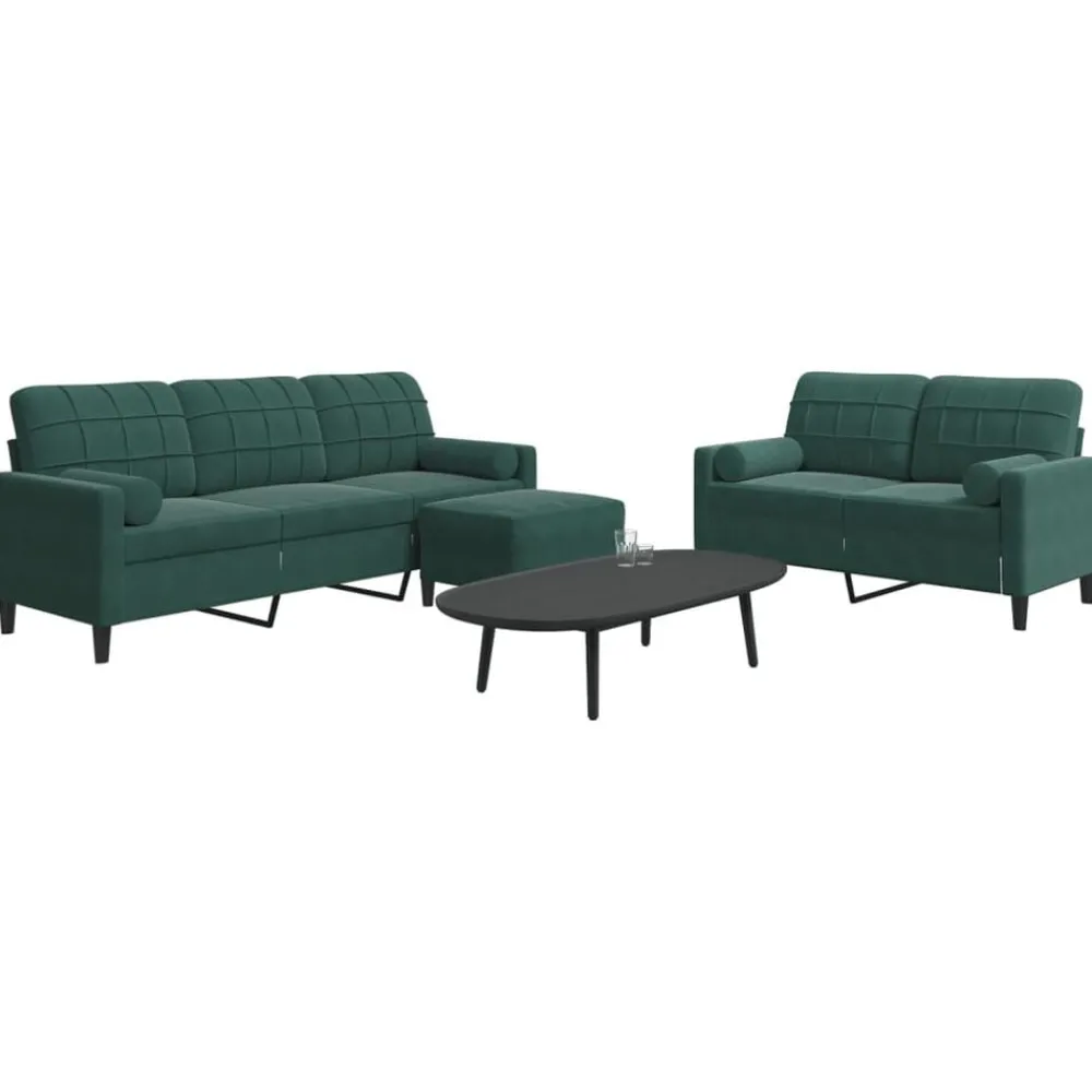 Canapés-vidaXL Ensemble de canapés 3 pcs avec coussins et traversins velours Vert foncé
