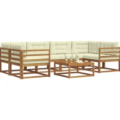 Ensembles De Meubles-vidaXL Ensemble de canapés d'extérieur 7 pcs Naturel et Crème Naturel et cr&egrave;me
