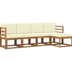 Ensembles De Meubles-vidaXL Ensemble de canapés d'extérieur 5 pcs Naturel et Crème Naturel et crème