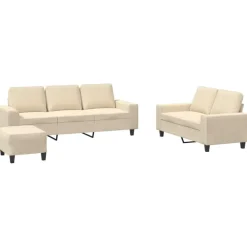 vidaXL Ensemble de canapés 3 pcs crème tissu