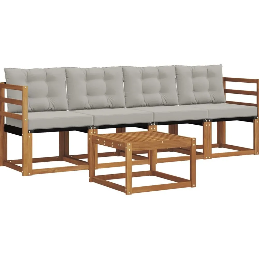 Ensembles De Meubles-vidaXL Ensemble de canapés d'extérieur 5 pcs Gris Naturel et Clair Naturel et gris clair