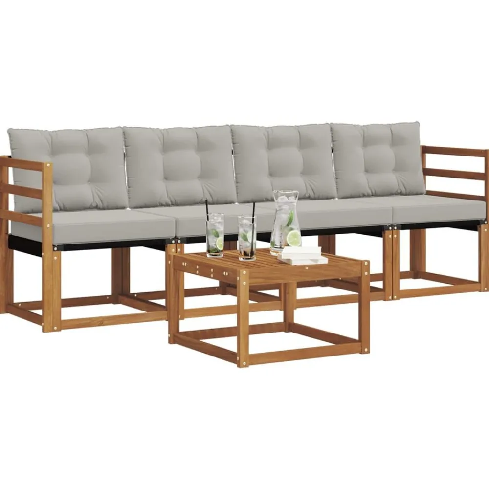 Ensembles De Meubles-vidaXL Ensemble de canapés d'extérieur 5 pcs Gris Naturel et Clair Naturel et gris clair