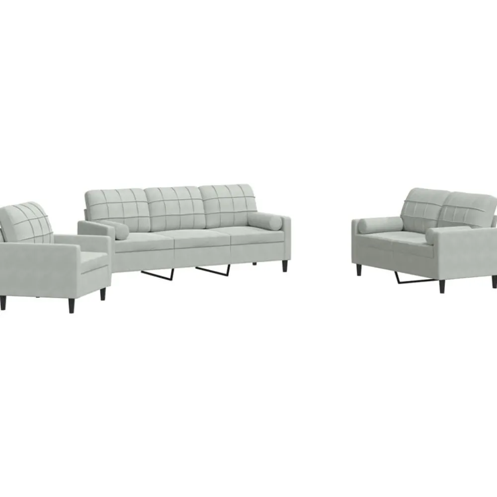 Canapés-vidaXL Ensemble de canapés 3 pcs et coussins et traversins velours Gris clair