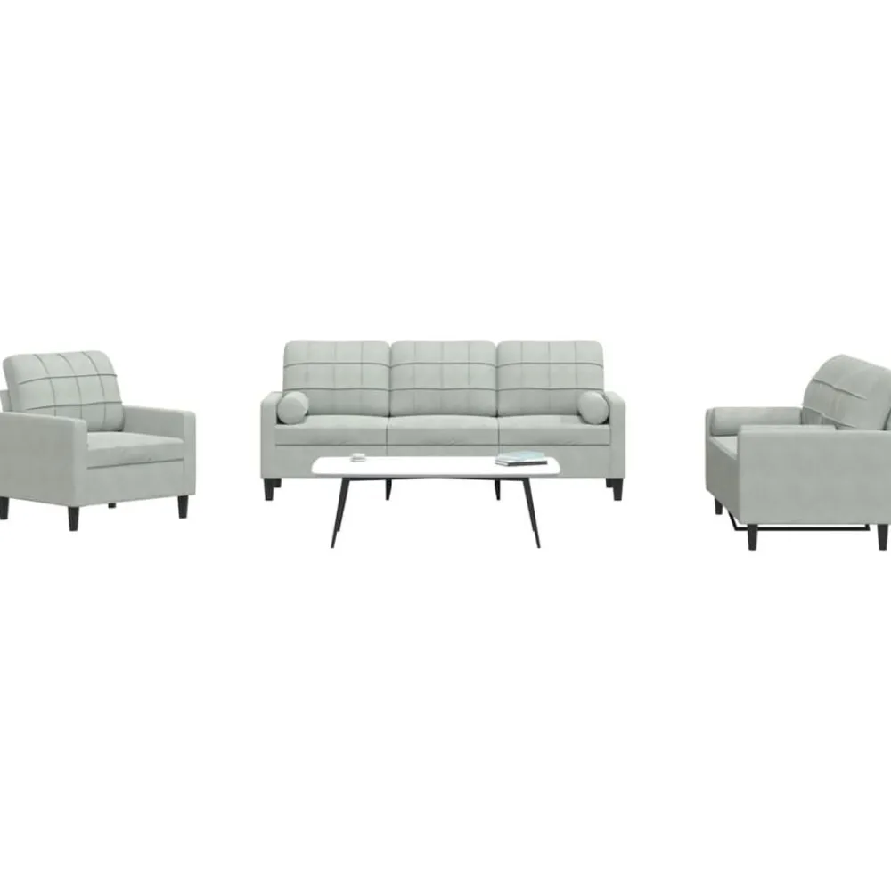 Canapés-vidaXL Ensemble de canapés 3 pcs et coussins et traversins velours Gris clair