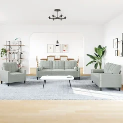 Canapés-vidaXL Ensemble de canapés 3 pcs et coussins et traversins velours Gris clair
