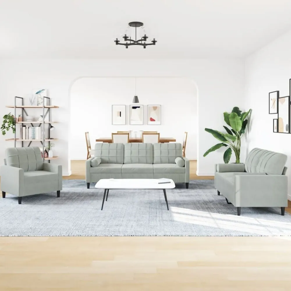 Canapés-vidaXL Ensemble de canapés 3 pcs et coussins et traversins velours Gris clair