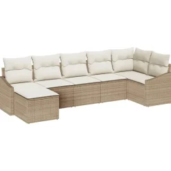 Mobilier De Jardin-vidaXL Ensemble de Canapés avec coussin 7 pcs Beige polyrotin beige et cr&egrave;me