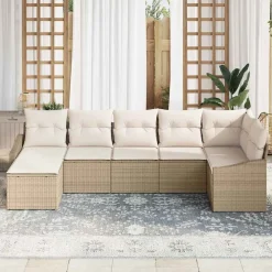Mobilier De Jardin-vidaXL Ensemble de Canapés avec coussin 7 pcs Beige polyrotin beige et cr&egrave;me