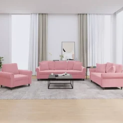 Canapés-vidaXL Ensemble de canapés 3 pcs avec coussins velours Rose