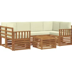 Ensembles De Meubles-vidaXL Ensemble de canapés d'extérieur 7 pcs Naturel et Crème Naturel et crème