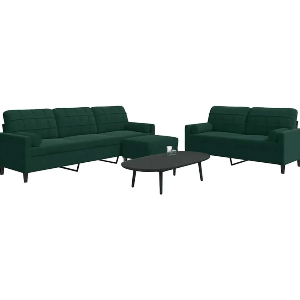 Canapés-vidaXL Ensemble de canapés 3 pcs avec coussins et traversins velours Vert foncé