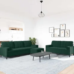 Canapés-vidaXL Ensemble de canapés 3 pcs avec coussins et traversins velours Vert foncé