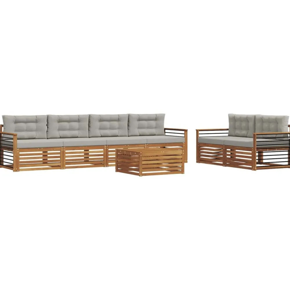 Ensembles De Meubles-vidaXL Ensemble de canapés d'extérieur 7 pcs Gris Naturel et Clair Naturel et gris clair
